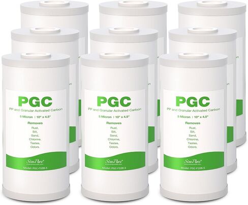 مرشحات مياه SimPure 5 ميكرون 10 بوصة × 4.5 بوصة للرواسب والكربون للمنزل بالكامل، خرطوشة بديلة PGC لـ GE FXHTC، GXWH40L، RFC-BB / 155141-43، WRC25HD، WDGD-5005، W10-PR، W15-PR، 3 عبوات in Kuwait