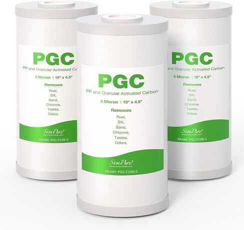 مرشحات مياه SimPure 5 ميكرون 10 بوصة × 4.5 بوصة للرواسب والكربون للمنزل بالكامل، خرطوشة بديلة PGC لـ GE FXHTC، GXWH40L، RFC-BB / 155141-43، WRC25HD، WDGD-5005، W10-PR، W15-PR، 3 عبوات in Kuwait