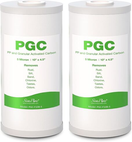 مرشحات مياه SimPure 5 ميكرون 10 بوصة × 4.5 بوصة للرواسب والكربون للمنزل بالكامل، خرطوشة بديلة PGC لـ GE FXHTC، GXWH40L، RFC-BB / 155141-43، WRC25HD، WDGD-5005، W10-PR، W15-PR، 3 عبوات in Kuwait