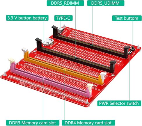 R-am Tester, Ddr4 Memory Tester, Ddr3 Memory Testers, 15.2x19cm 0.499x0.623ft Diagnostic Card for Desktop Server Ddr3 Ddr4 Ddr5 Rdimm Udimm in Kuwait
