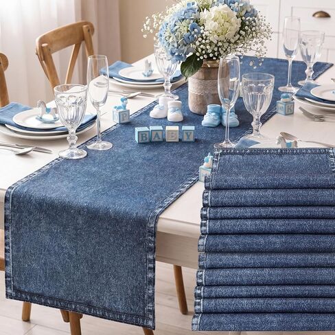 Mindsoft 10 Pcs Blue Jean Table Runners 13x72 Inches Blue Jean Baby Shower Decorations Denim Jeans Decorative Table Runners for Denim and Diamonds Bachelorette Engagement Wedding Decor Celebration in Kuwait