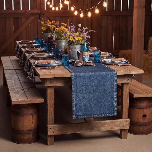 Mindsoft 10 Pcs Blue Jean Table Runners 13x72 Inches Blue Jean Baby Shower Decorations Denim Jeans Decorative Table Runners for Denim and Diamonds Bachelorette Engagement Wedding Decor Celebration in Kuwait