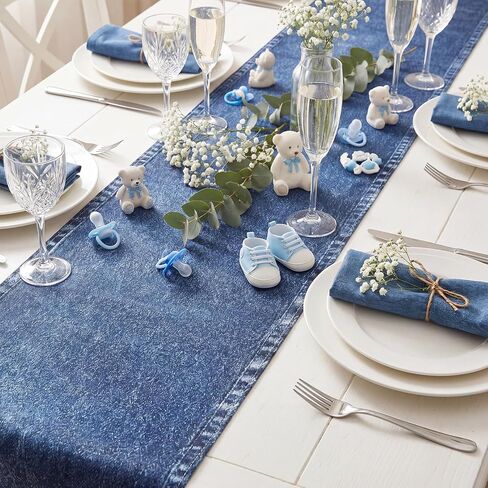Mindsoft 10 Pcs Blue Jean Table Runners 13x72 Inches Blue Jean Baby Shower Decorations Denim Jeans Decorative Table Runners for Denim and Diamonds Bachelorette Engagement Wedding Decor Celebration in Kuwait