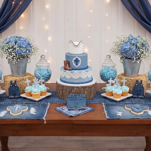 Mindsoft 10 Pcs Blue Jean Table Runners 13x72 Inches Blue Jean Baby Shower Decorations Denim Jeans Decorative Table Runners for Denim and Diamonds Bachelorette Engagement Wedding Decor Celebration in Kuwait