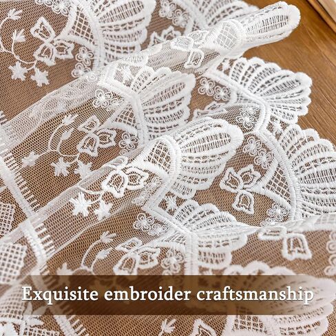 Lace Table Runner Exquisite Embroidery Floral,UWWGKK Table Runners with Tassel Retro French Country Style,for Wedding Decor,Afternoon Tea,Bed Runner,Piano Top Cover,13x48 Inch in Kuwait
