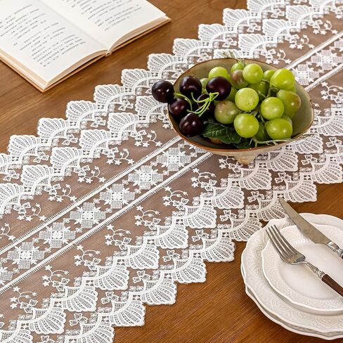 Lace Table Runner Exquisite Embroidery Floral,UWWGKK Table Runners with Tassel Retro French Country Style,for Wedding Decor,Afternoon Tea,Bed Runner,Piano Top Cover,13x48 Inch in Kuwait