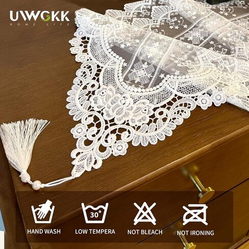 Lace Table Runner Exquisite Embroidery Floral,UWWGKK Table Runners with Tassel Retro French Country Style,for Wedding Decor,Afternoon Tea,Bed Runner,Piano Top Cover,13x48 Inch in Kuwait