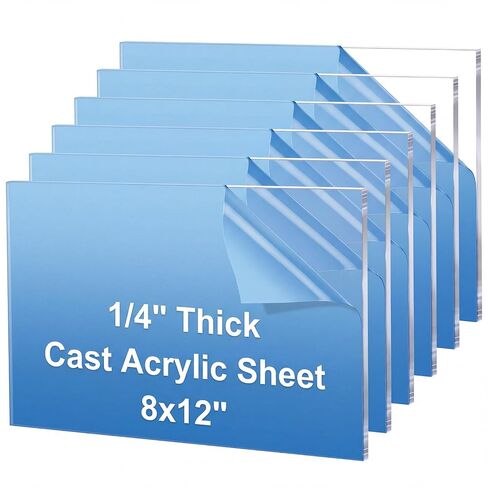 Novabright 6 Pcs 12" x 12" Clear Cast Acrylic Sheet 1/4" Thick (6mm), Plastic Panel with Protective Film for DIY Crafts, Signs, Display Projects, Easy to Cut in Kuwait