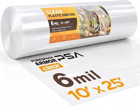 6 Mil Black Plastic Sheeting (10' x 25') - Heavy Duty, UV Resistant Polyethylene Sheeting Roll for Greenhouse, Vapor Barrier, Construction, Garden & Ground Cover, Black in Kuwait