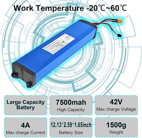 36V(Fit 42V) 7500mAh Electric Scooter Battery Fit for Hiboy S2 & KS4 Electric Scooter Battery Lithium Replacement 315Wh, 4 Screw Holes, 12.13 * 2.59 * 1.65 Inch in Kuwait