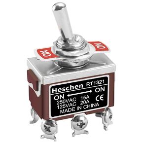 Heschen Metal Toggle Switch, RT1321, DPDT, Maintained Type, ON/ON 2 Position, 15A 250VAC, CE in Kuwait