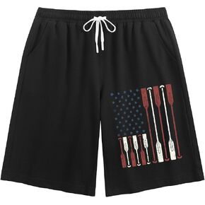 Men's Casual Shorts,American Flag Crew Rowing Oar,Drawstring Summer Beach Stretch Waist Golf Shorts in Kuwait