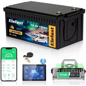 48V Lithium Battery Golf Cart,48V 100AH Golf Cart Batteries with 58.4V 18A Charger and LCD Touch Monitor,Built-in Smart 200A BMS and Bluetooth,Peak Current 1000A,Perfect for Ezgo,Yamaha,Club Car in Kuwait