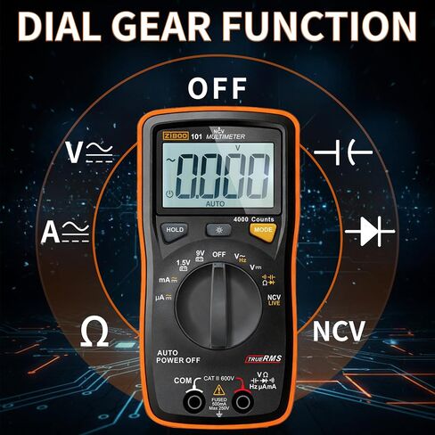 ZIBOO 101 Mini Digital Multimeter, TRMS 4000 Counts Auto-Ranging Pocket Voltmeter, Multi Tester for AC/DC Voltage Current Resistance Capacitance, with NCV, Live Wire, Battery Test and LCD Backlight in Kuwait