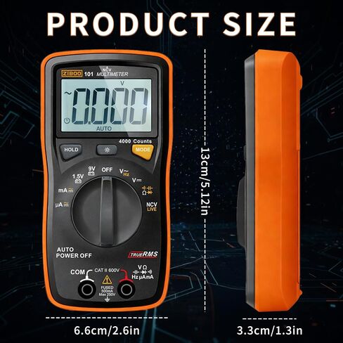 ZIBOO 101 Mini Digital Multimeter, TRMS 4000 Counts Auto-Ranging Pocket Voltmeter, Multi Tester for AC/DC Voltage Current Resistance Capacitance, with NCV, Live Wire, Battery Test and LCD Backlight in Kuwait