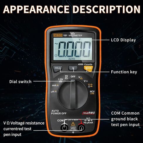 ZIBOO 101 Mini Digital Multimeter, TRMS 4000 Counts Auto-Ranging Pocket Voltmeter, Multi Tester for AC/DC Voltage Current Resistance Capacitance, with NCV, Live Wire, Battery Test and LCD Backlight in Kuwait