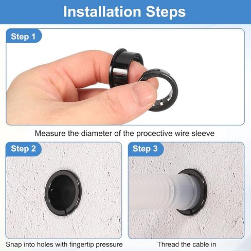 uxcell 38 Pcs Cable Snap Bushing Grommet, 7/16" Mounting Dia Black Round Nylon Snap in Cable Grommet Protector, Plastic Cable Hole Grommets for Wiring in Kuwait