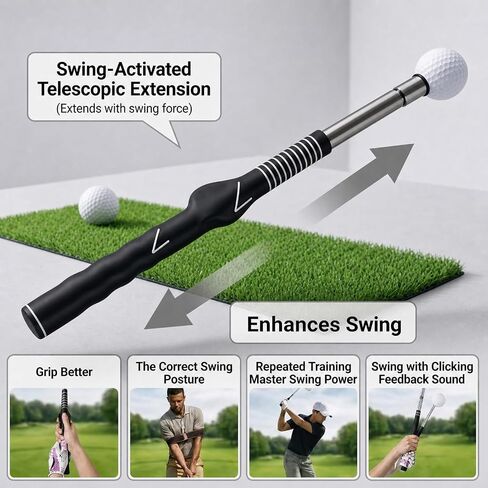 Golf Swing Trainer, Golf Grip Training Aid for Right-Handed Golfers, Retractable Swing Practice Tool with Click Feedback & Arm Band, Indoor Outdoor Golf Training in Kuwait