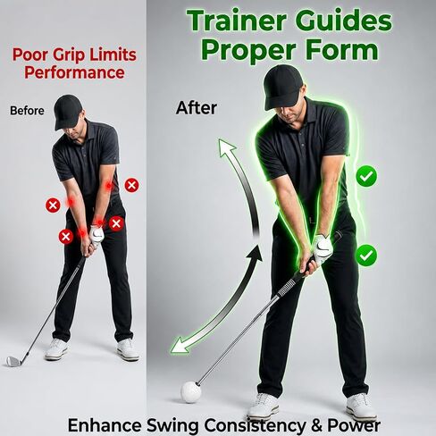 Golf Swing Trainer, Golf Grip Training Aid for Right-Handed Golfers, Retractable Swing Practice Tool with Click Feedback & Arm Band, Indoor Outdoor Golf Training in Kuwait