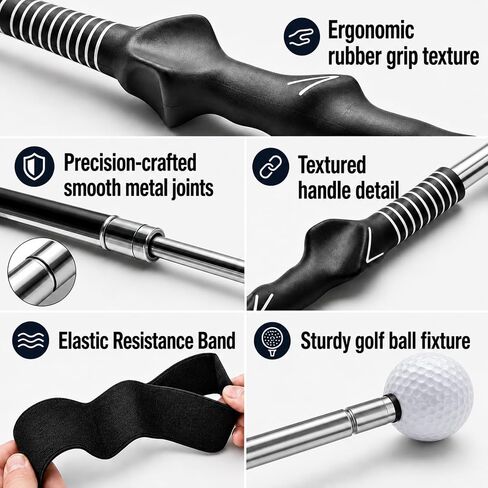 Golf Swing Trainer, Golf Grip Training Aid for Right-Handed Golfers, Retractable Swing Practice Tool with Click Feedback & Arm Band, Indoor Outdoor Golf Training in Kuwait