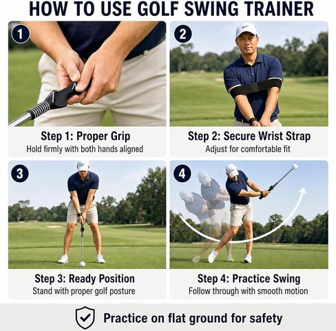 Golf Swing Trainer, Golf Grip Training Aid for Right-Handed Golfers, Retractable Swing Practice Tool with Click Feedback & Arm Band, Indoor Outdoor Golf Training in Kuwait