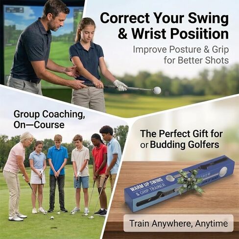 Golf Swing Trainer, Golf Grip Training Aid for Right-Handed Golfers, Retractable Swing Practice Tool with Click Feedback & Arm Band, Indoor Outdoor Golf Training in Kuwait