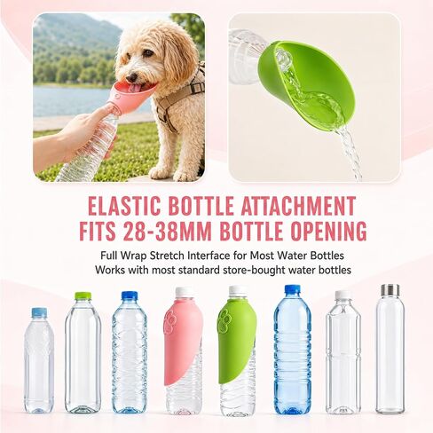 2PCS Portable Dog Water Bottle Attachment, Slip-On Pet Water Bowl, Dog Water Bottle Adapter for Standard Water Bottles Leak Proof Outdoor Pet Water Feeder Bowl(Green+Pink) in Kuwait