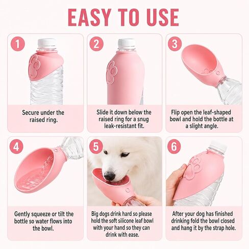 2PCS Portable Dog Water Bottle Attachment, Slip-On Pet Water Bowl, Dog Water Bottle Adapter for Standard Water Bottles Leak Proof Outdoor Pet Water Feeder Bowl(Green+Pink) in Kuwait