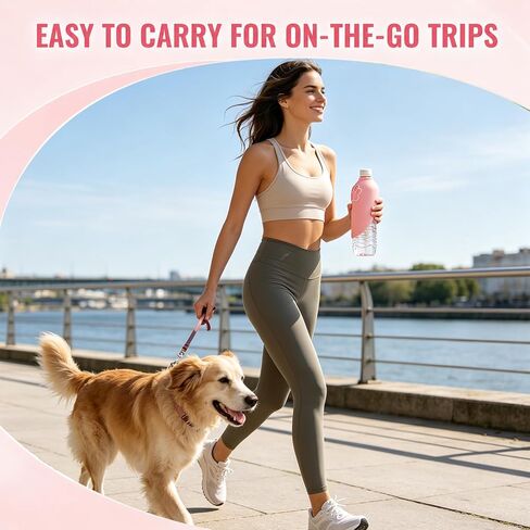 2PCS Portable Dog Water Bottle Attachment, Slip-On Pet Water Bowl, Dog Water Bottle Adapter for Standard Water Bottles Leak Proof Outdoor Pet Water Feeder Bowl(Green+Pink) in Kuwait