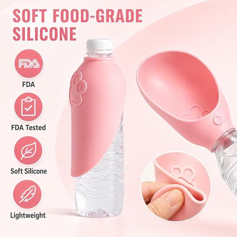 2PCS Portable Dog Water Bottle Attachment, Slip-On Pet Water Bowl, Dog Water Bottle Adapter for Standard Water Bottles Leak Proof Outdoor Pet Water Feeder Bowl(Green+Pink) in Kuwait