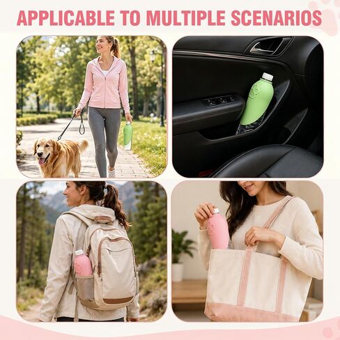 2PCS Portable Dog Water Bottle Attachment, Slip-On Pet Water Bowl, Dog Water Bottle Adapter for Standard Water Bottles Leak Proof Outdoor Pet Water Feeder Bowl(Green+Pink) in Kuwait