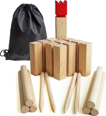 مجموعة ألعاب Kubb - ألعاب فايكنغ من الخشب الصلب - ألعاب رمي KUBB الخارجية (Kubb Red، 5 x 5 x 30 سم - King) in Kuwait