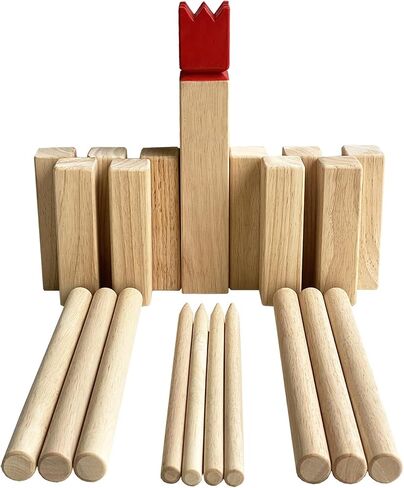 مجموعة ألعاب Kubb - ألعاب فايكنغ من الخشب الصلب - ألعاب رمي KUBB الخارجية (Kubb Red، 5 x 5 x 30 سم - King) in Kuwait
