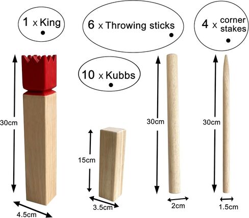 مجموعة ألعاب Kubb - ألعاب فايكنغ من الخشب الصلب - ألعاب رمي KUBB الخارجية (Kubb Red، 5 x 5 x 30 سم - King) in Kuwait