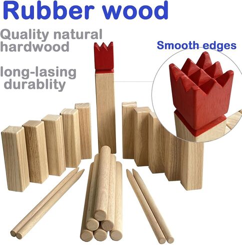 مجموعة ألعاب Kubb - ألعاب فايكنغ من الخشب الصلب - ألعاب رمي KUBB الخارجية (Kubb Red، 5 x 5 x 30 سم - King) in Kuwait