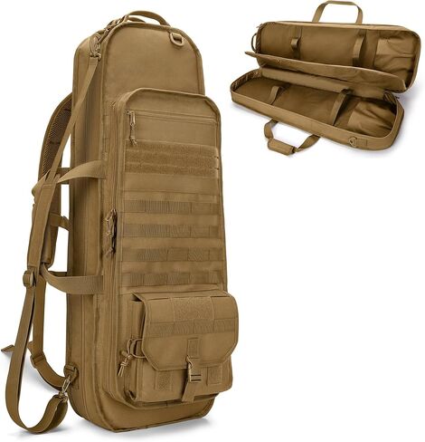 GOBUROS Tactical Rifle Bag Backpack Fits 32" Rifles, Soft Rifle Case | Double Gun Bag with 3 Magazine Holders, Padded Shoulder Straps, Lockable Zipper and Molle System for Hunting and Shooting in Saudi Arabia