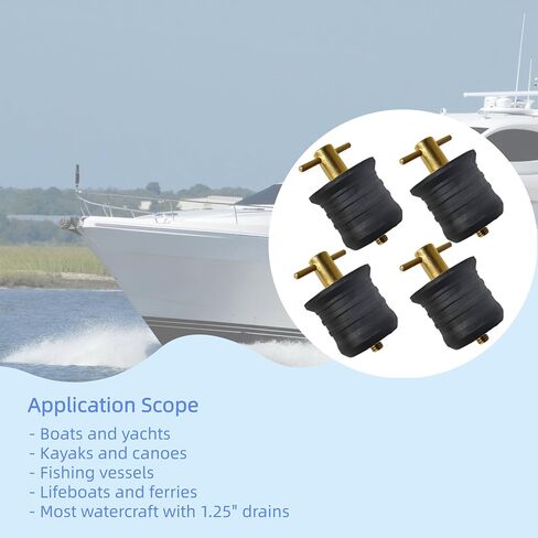 4 Pcs 1.25 Inch Boat Drain Plugs with T Handle, Twist-Turn Seal Design, Sturdy Rubber Plugs for 1-1/4 Inch Drains Locks (Brass) in Kuwait