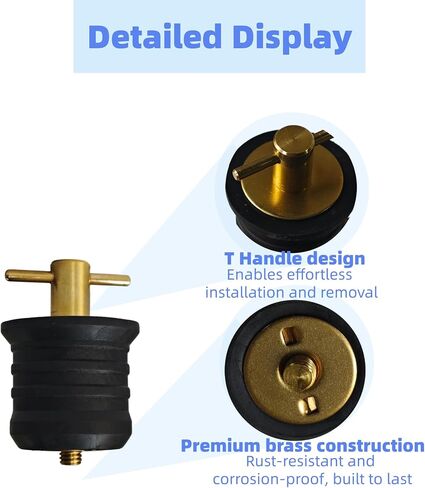 4 Pcs 1.25 Inch Boat Drain Plugs with T Handle, Twist-Turn Seal Design, Sturdy Rubber Plugs for 1-1/4 Inch Drains Locks (Brass) in Kuwait