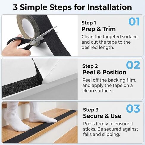 Black Anti Slip Tape 2 Inch x 33 Ft, Heavy Duty Non Skid Grip Tape for Stairs Outdoor Steps Ramps Decks, Waterproof Traction Tape for Indoor Bathroom Kitchen Garage Boat RV Safety in Kuwait