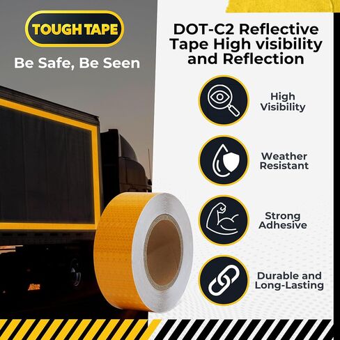 شريط عاكس DOT C2 مقاس 2 بوصة × 100 قدم - شريط عاكس آمن مقاوم للماء في الهواء الطلق - شريط عاكس برتقالي للمقطورات والمركبات والقوارب - أمان عاكس قوي لعلامات التحذير التحذيرية in Kuwait