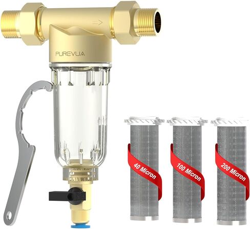 PSF1 Spin-Down Sediment Filter, Whole House Pre-Filter for Well Water & City Water, 40/100/200 Micron Reusable Stainless Steel Mesh, 1" MNPT + 3/4" FNPT & 3/4" MNPT Adapter in Kuwait