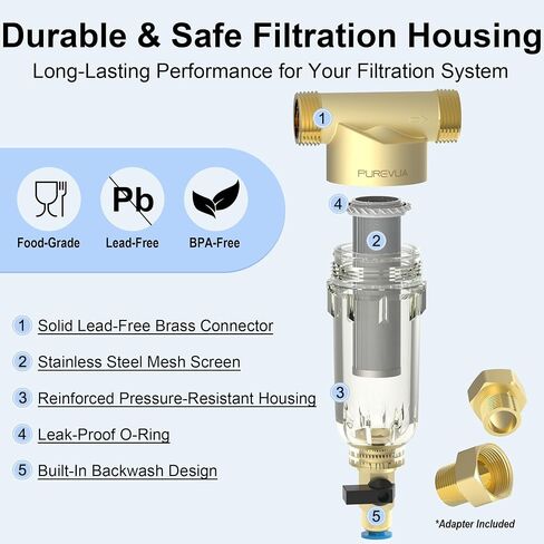PSF1 Spin-Down Sediment Filter, Whole House Pre-Filter for Well Water & City Water, 40/100/200 Micron Reusable Stainless Steel Mesh, 1" MNPT + 3/4" FNPT & 3/4" MNPT Adapter in Kuwait