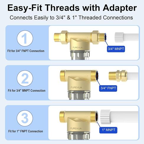 PSF1 Spin-Down Sediment Filter, Whole House Pre-Filter for Well Water & City Water, 40/100/200 Micron Reusable Stainless Steel Mesh, 1" MNPT + 3/4" FNPT & 3/4" MNPT Adapter in Kuwait