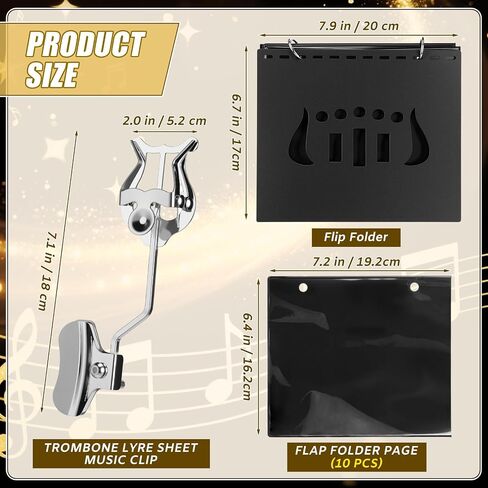 2 Pack Trombone Lyre Sheet Music Clip and Flip Folder with 10 windows and 2 holes Parade Band Sheet Music Stand 7.5 x 6 inches for Parades Practice and Performances in Kuwait