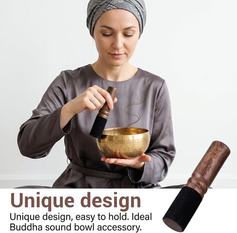 Tibetan Singing Bowl Mallet, Leather Wrapped Meditation Mallet Sound Bowl Stick Handcrafted Wooden Striker for singing sound bowls Meditation, Yoga, Relaxation in Kuwait