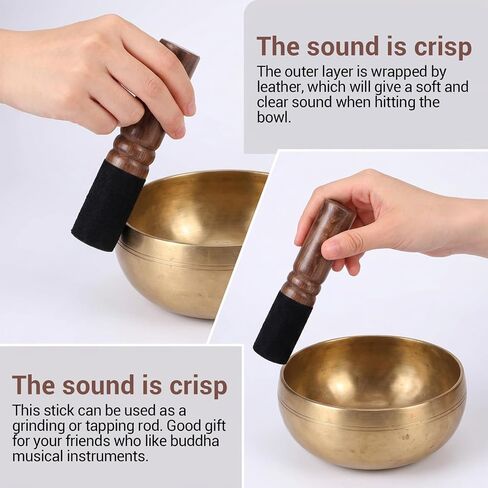 Tibetan Singing Bowl Mallet, Leather Wrapped Meditation Mallet Sound Bowl Stick Handcrafted Wooden Striker for singing sound bowls Meditation, Yoga, Relaxation in Kuwait