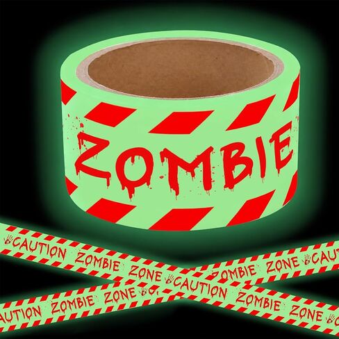 Halloween Decorations Caution Tape, Glow in The Dark Zombie Zone Warning Tape 1.9 in x 16.4 ft, Scary Party Decor for Indoor Outdoor Door, Yard, Haunted House and DIY Display in Kuwait
