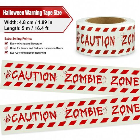 Halloween Decorations Caution Tape, Glow in The Dark Zombie Zone Warning Tape 1.9 in x 16.4 ft, Scary Party Decor for Indoor Outdoor Door, Yard, Haunted House and DIY Display in Kuwait