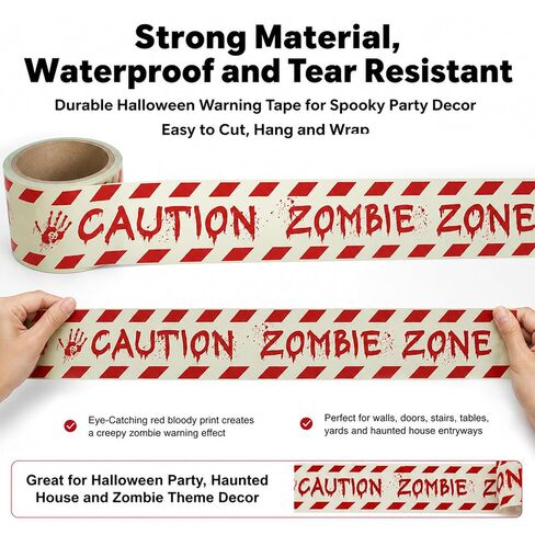 Halloween Decorations Caution Tape, Glow in The Dark Zombie Zone Warning Tape 1.9 in x 16.4 ft, Scary Party Decor for Indoor Outdoor Door, Yard, Haunted House and DIY Display in Kuwait