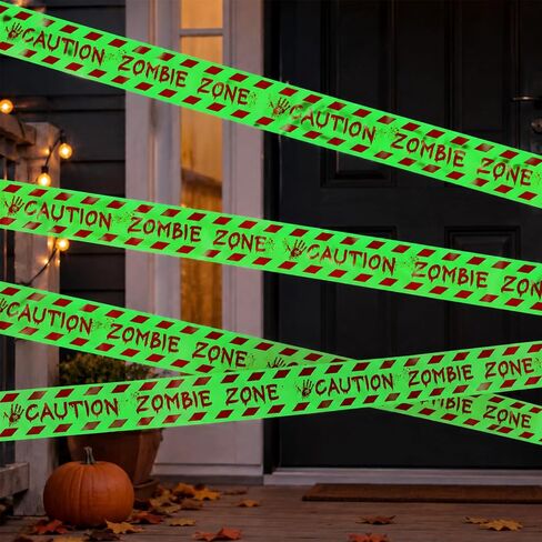 Halloween Decorations Caution Tape, Glow in The Dark Zombie Zone Warning Tape 1.9 in x 16.4 ft, Scary Party Decor for Indoor Outdoor Door, Yard, Haunted House and DIY Display in Kuwait